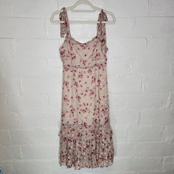 Lulus Women's Medium Dress Floral Organza Tiered Gown Pink - Picture 1 of 5
